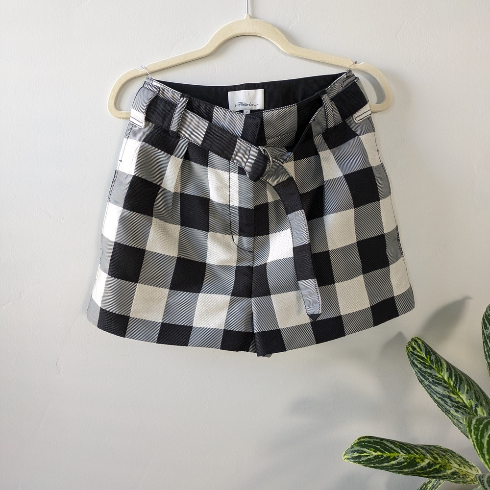 3.1 Philip Lim Plaid Women's Shorts - Black and White